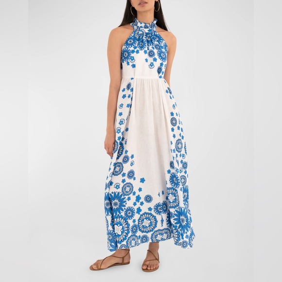 bridal shower blue dress Borgo De Nor New 825 China Blue Toil De Jour Voile Maxi Dress S